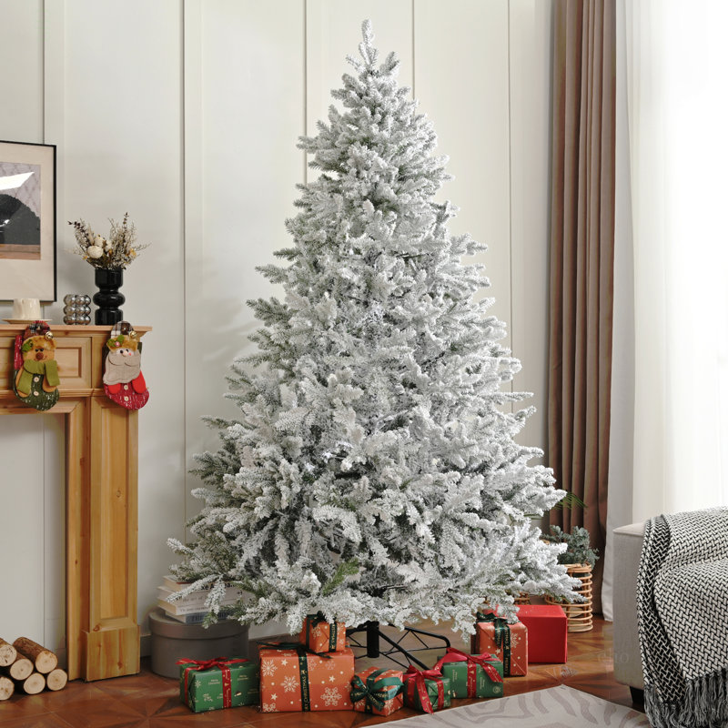 Fausse épinette artificielle de Noël à charnière enneigée de qualité supérieure 7 pi pour la décoration de fête de bureau à domicile avec embouts de neige de branche moelleuse et support en métal