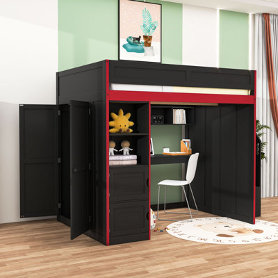 Lit mezzanine avec bureau, lumières DEL et rangement