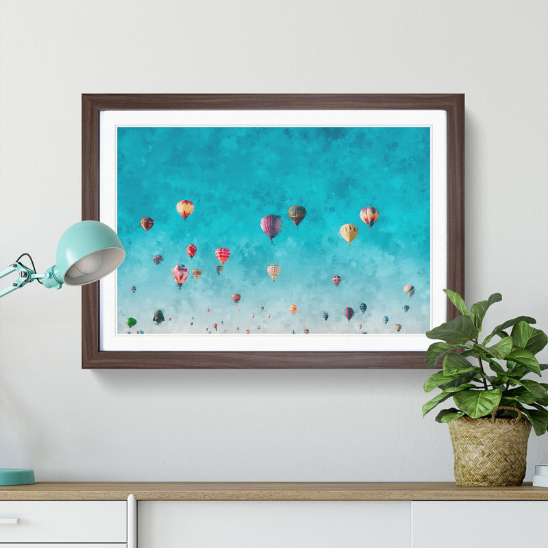 Going up in a Hot Air Balloon - Picture Frame Graphic Art Print, 33cm H x 45cm W x 2cm D, Walnut Framed