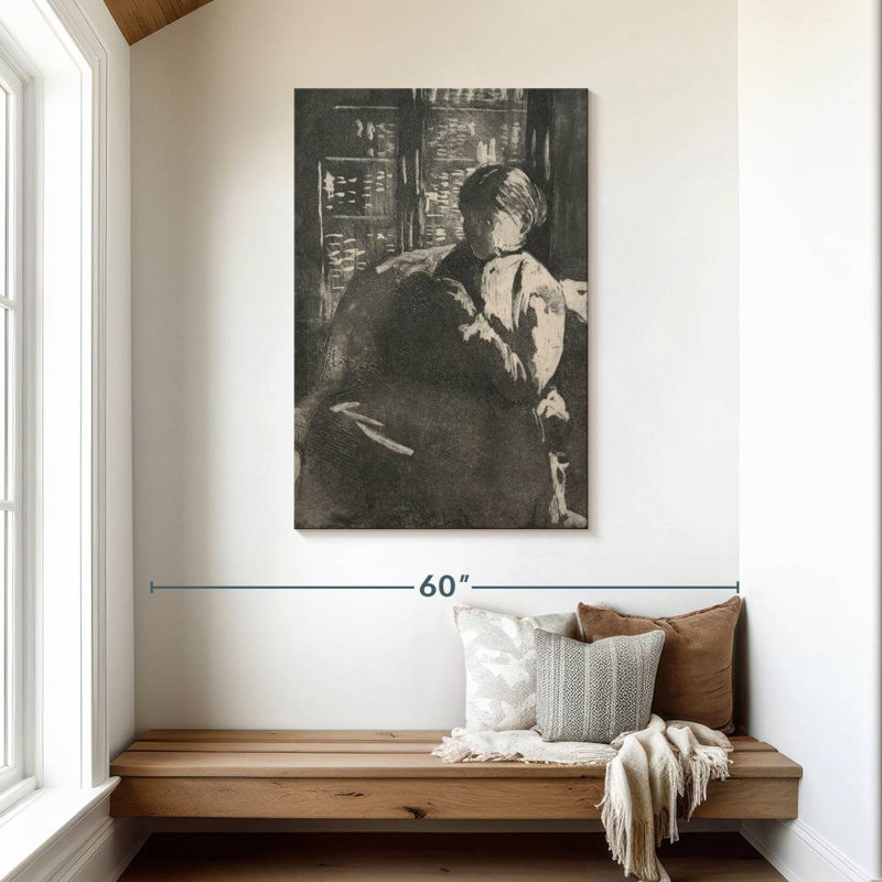 Senne Knitting In The Library, 45" H x 30" W