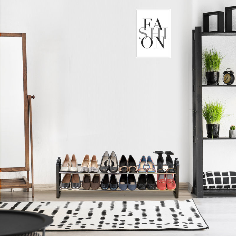 Black and Silver 4-Tier Expandable Stackable Shoe Rack