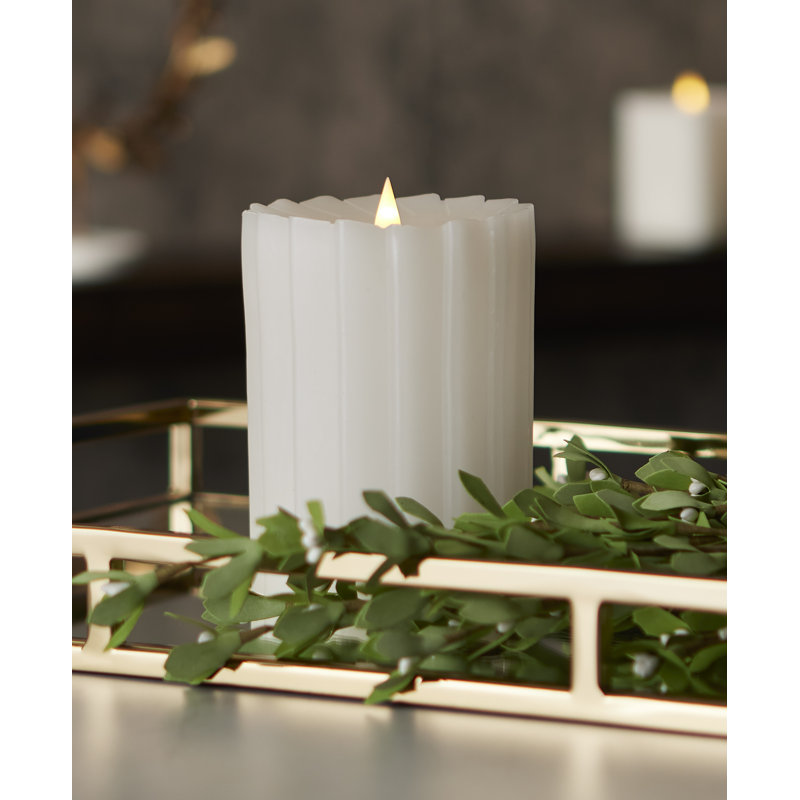 Sutton Real Wax Flickering Flameless Battery Powered LED Pillar Candle, White, 6" H x 4.25" W x 4.25" D