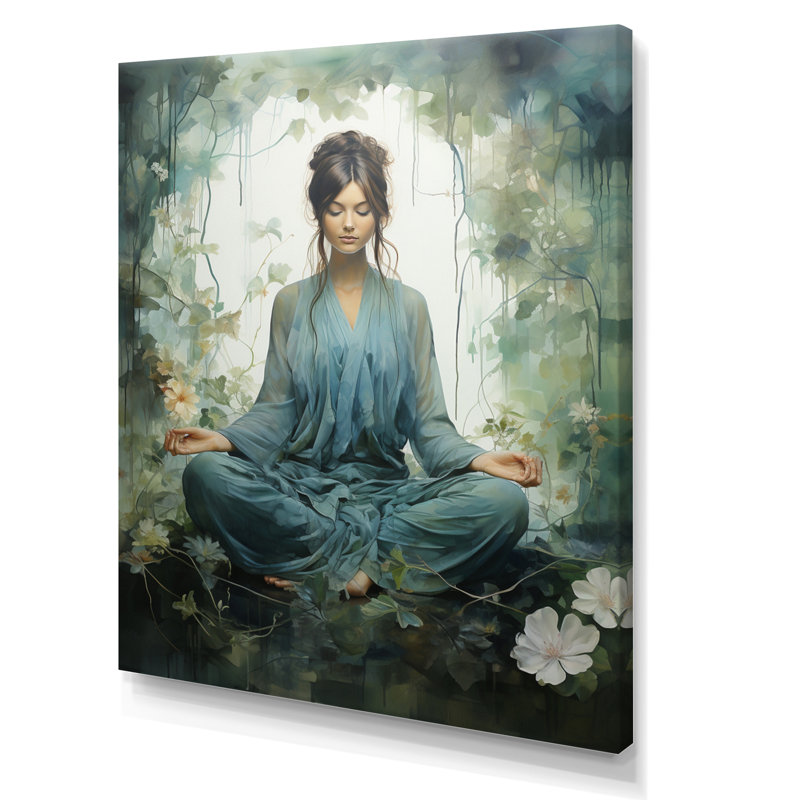 Sérénité intérieure bleu sarcelle et yoga, H 32 po x l 24 po x P 1 po