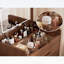 Meuble-lavabo compact 3-en-1 en noyer avec miroir rabattable, bureau en verre et 3 tiroirs pour le maquillage et le rangement