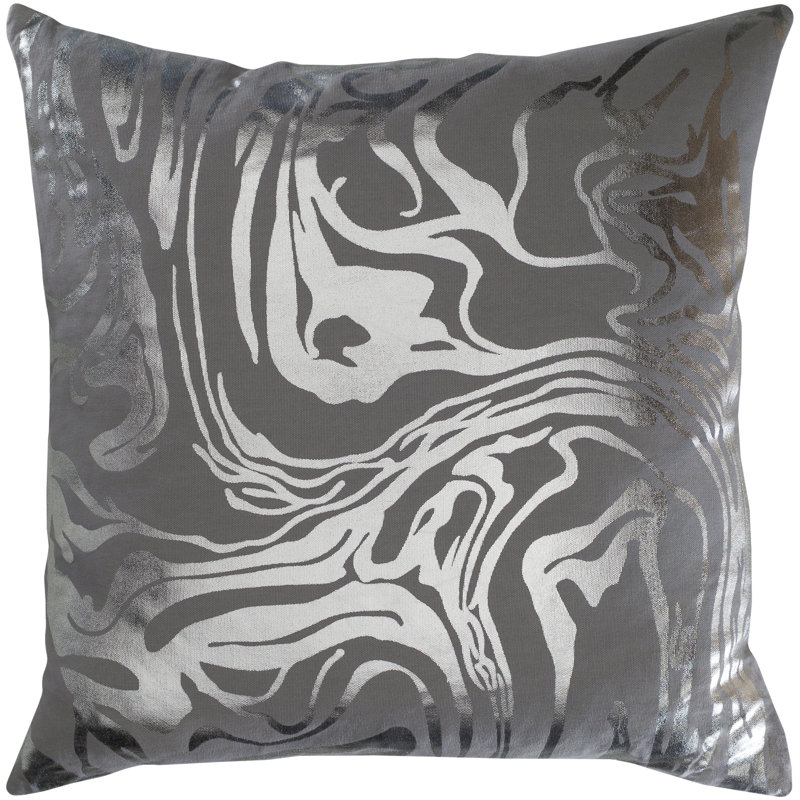 Crescent Square Cotton Throw Pillow, Gray, 20" x 20", Polyester/Polyfill