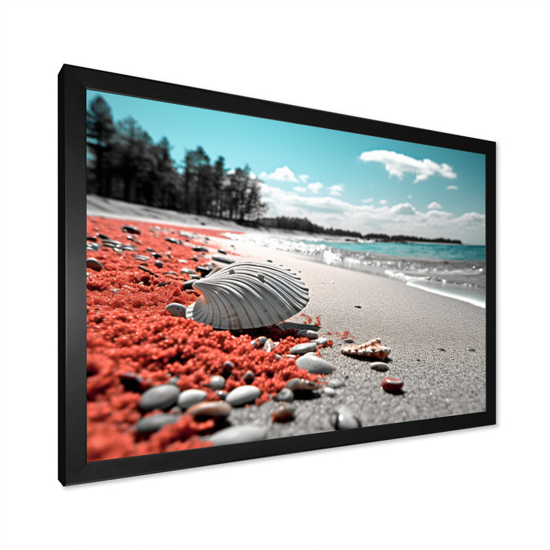 «Beach Seashell Symphony», reproduction d'art sur toile, H 12 po x l 20 po x P 1 po, Cadre simple noir