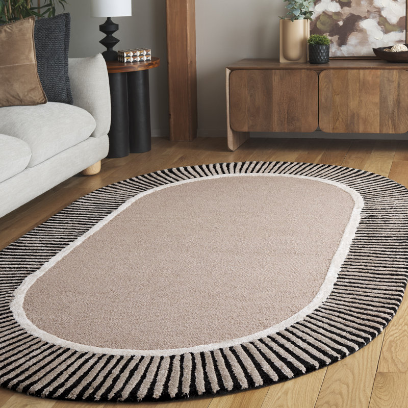 Tapis en laine / viscose / coton touffeté à la main Fifth Avenue brun clair / noir, Ovale 5 pi x 8 pi