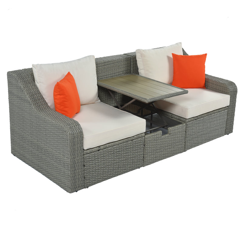 Canapé d'extérieur en rotin 3 pièces avec repose-pieds LaGrange, Beige