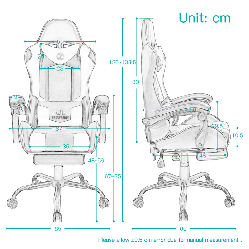 Footrest Gaming Chair with Lumbar Pillow Massage Function, Grey/Black