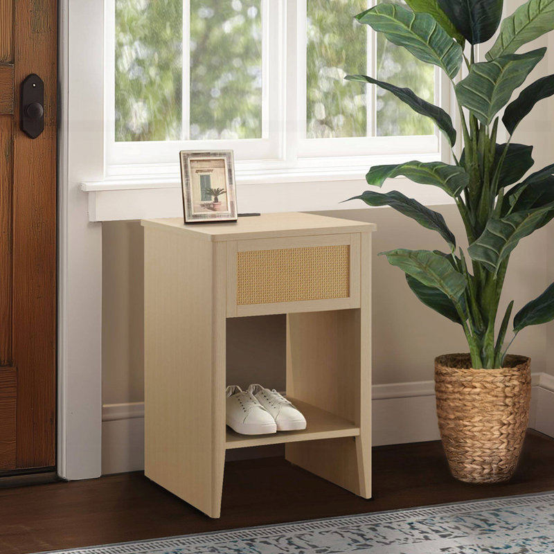 Rattan Accent Side Table with Drawer
