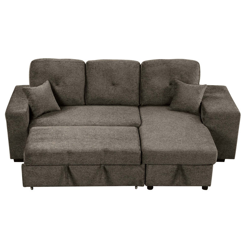 Canapé-lit modulaire réversible avec tablette latérale et 2 tabourets, canapé-lit coulissant en L, canapé-lit d'angle avec méridienne de rangement gauche / droite pour le salon