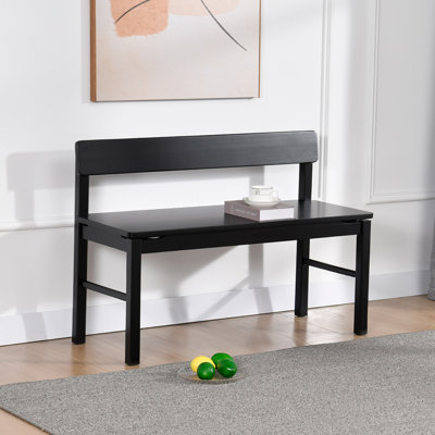 39.8" Wide Modern Minimalist Design Black Solid Wood Dining Bench