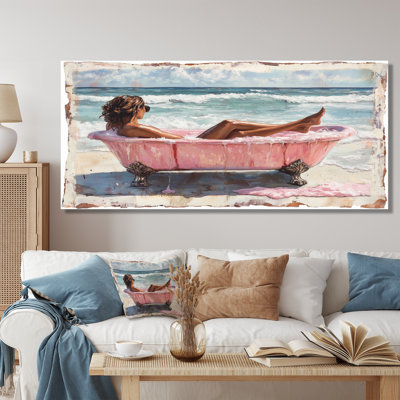 Femme dans une baignoire sur Palm Beach II - Art encadré pour la salle de bain