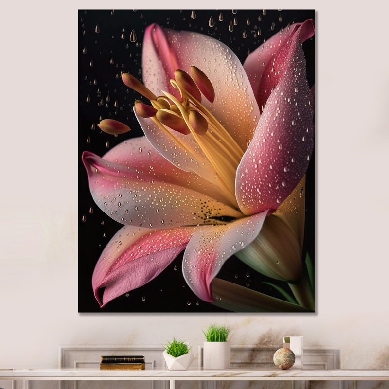 " The Beauty Of Pink Lily Blossoming I ", Wrapped Canvas, 44" H x 34" W