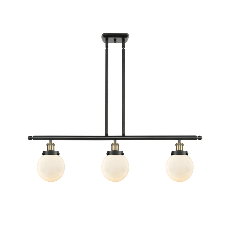 Chippewa 3 - Light Kitchen Island Pendant, Frosted, No Bulb Included, Black Antique Brass