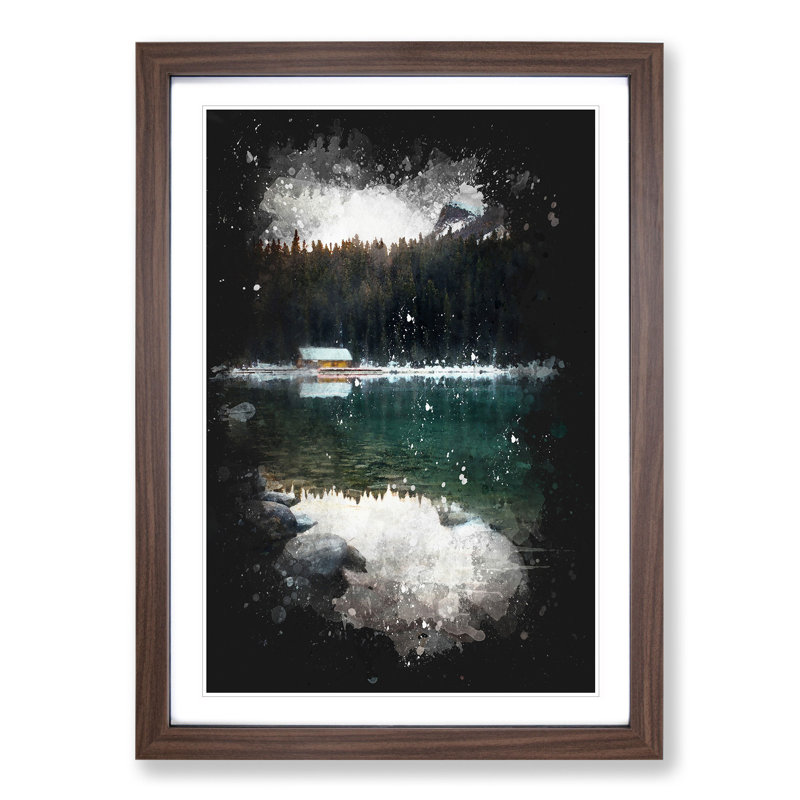 Hut at the Foot of a Mountain - Picture Frame Painting, 48cm H x 36cm W x 2cm D, Walnut