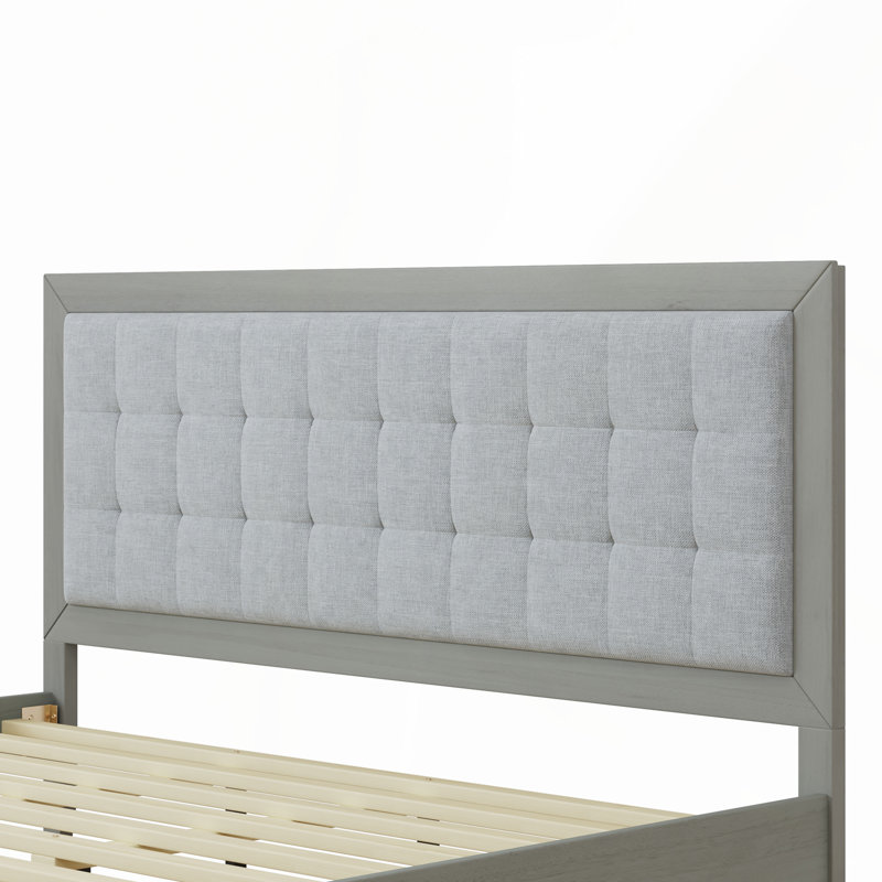 Lit plateforme en bois massif avec tête de lit tapissier, style Mid-Century moderne pour les chambres très grandes