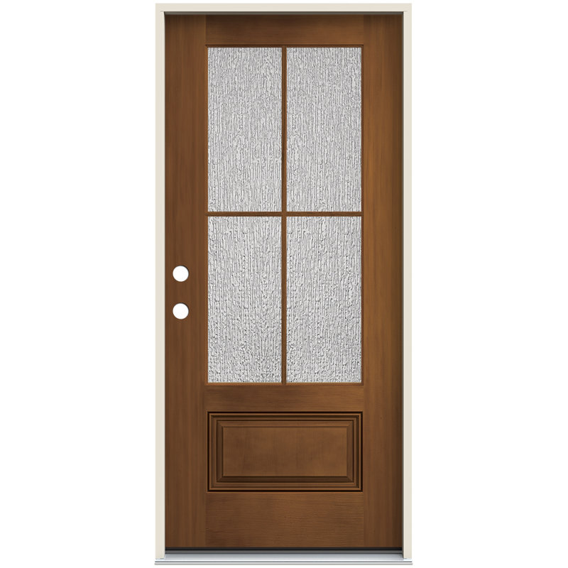 36 in. x 80 in. Right-Hand 3/4 Lite Rain Decorative Glass Mocha Stain Fiberglass Prehung Front Door w/Brickmould 36 in. x 80 in. Right-Hand 3/4 Lite Rain Decorative Glass Mocha Stain Fiberglass Prehung Front Door w/Brickmould