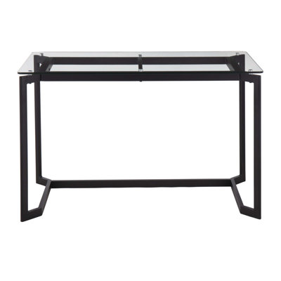 Bureau moderne en acier noir avec plateau en verre transparent