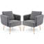 Lot de 2 fauteuils d'appoint modernes avec coussin de dossier, pieds en métal doré, confortables, gris.-49759770-49759773