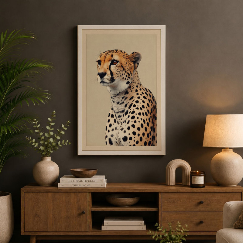 Cheetah Study Botanical - Wrapped Canvas, 24x16 - 61.0 x 40.6 cm, Cream Border