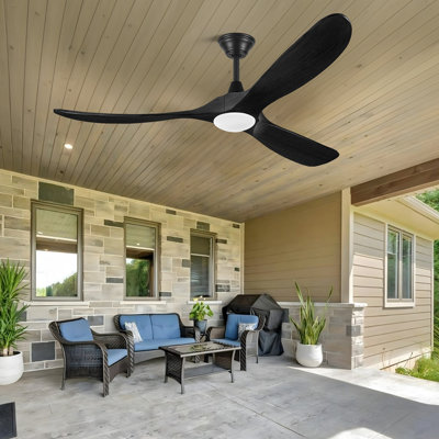 Ventilateur de plafond intelligent avec lumière et télécommande, télécommande et application, pales en bois massif, moteur à courant continu réversible