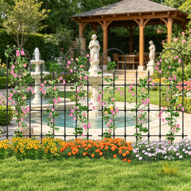 146X186cm Heavy-Duty Garden Trellis For Climbing Plants - Rustproof Metal Plant Support Frame With Sharp Ground Stakes, Decorative Fence For Roses, Tomatoes & Vines