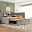Lit de jour simple rembourré gris avec lit gigogne escamotable, rangement pour livres, chambres d'amis multifonctionnelles et chambres à coucher avec tablettes ouvertes, compartiment à couvercle rabattable 2 en 1-1747600701