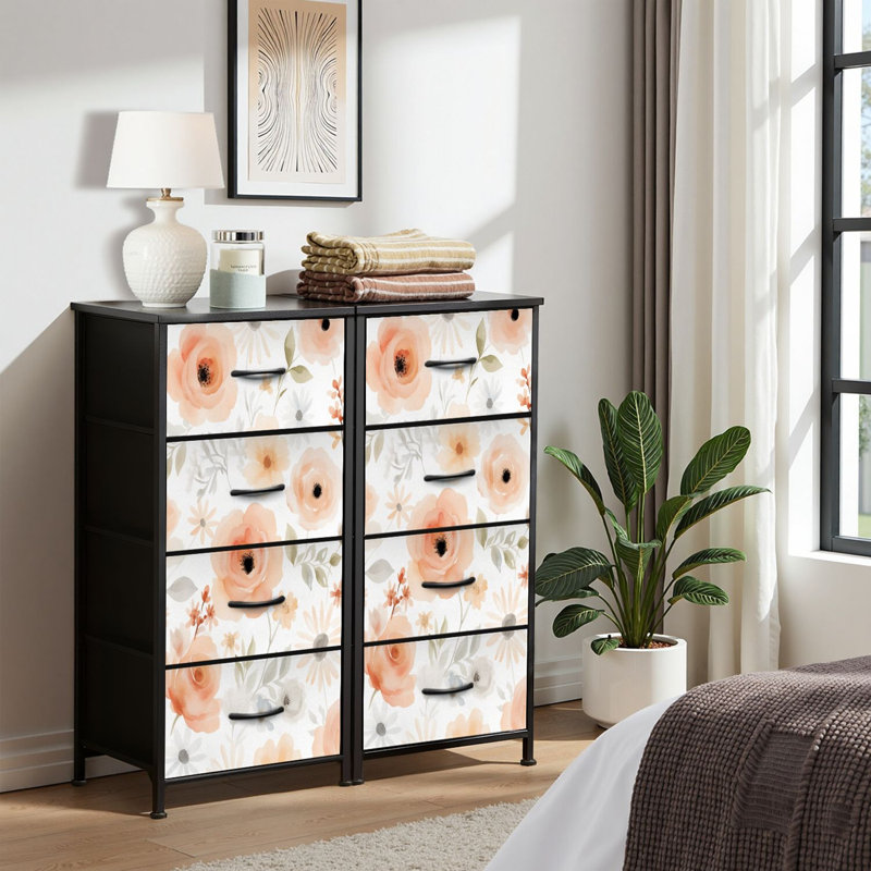 4 Drawer Dresser for Bedroom, Narrow Chest of Drawers, Wooden Top and Study Iron Frame 18"x37.5"-(WxH)