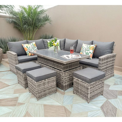 Rosen Wicker 9 - Person Garden Lounge Set with Cushions