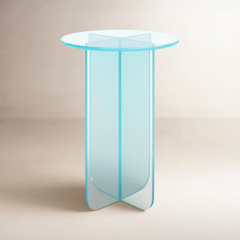 Vinci Large End Table In Iridescent Glass, 22" H x 16" W x 16" D