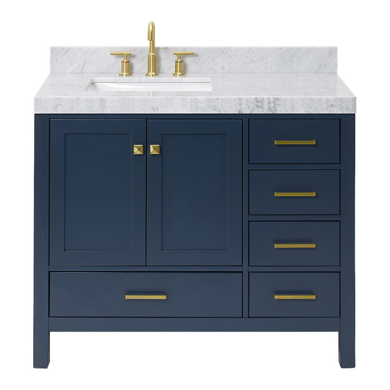 Cambridge Single Bathroom Vanity with Carrara Marble Top, Midnight Blue
