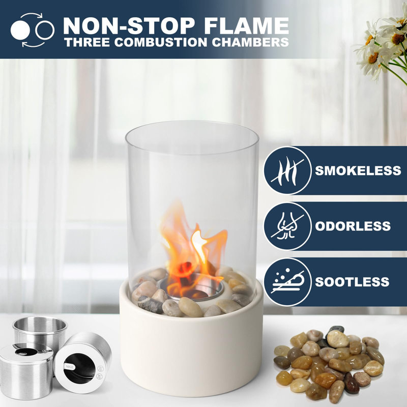 Tabletop Fire Pit for Indoor and Outdoor Use, Tabletop Fireplace with Continuous Flame, Grey