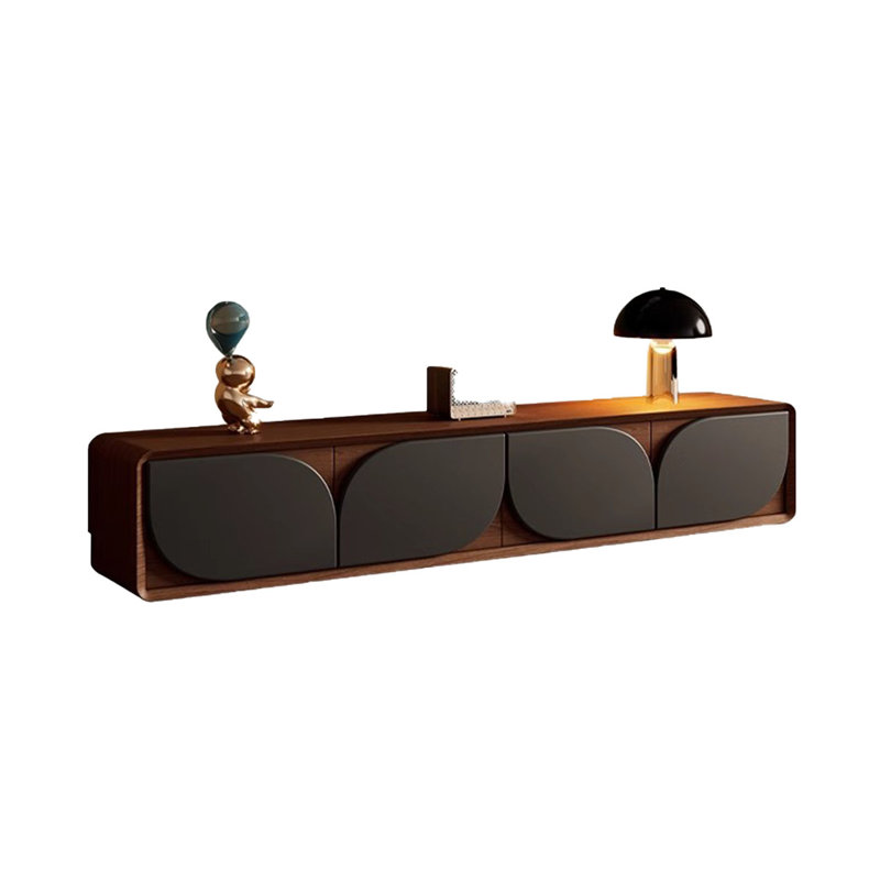 Meuble télé noir en bois massif, H 14,37 po x L 70,87 po x l 15,75 po