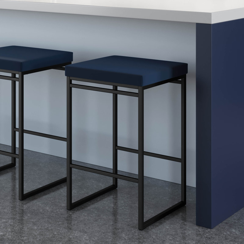 Tabouret de bar et de comptoir Humiston, Tabouret de comptoir (siège d'une hauteur de 26,7, Polyuréthane bleu, Noir