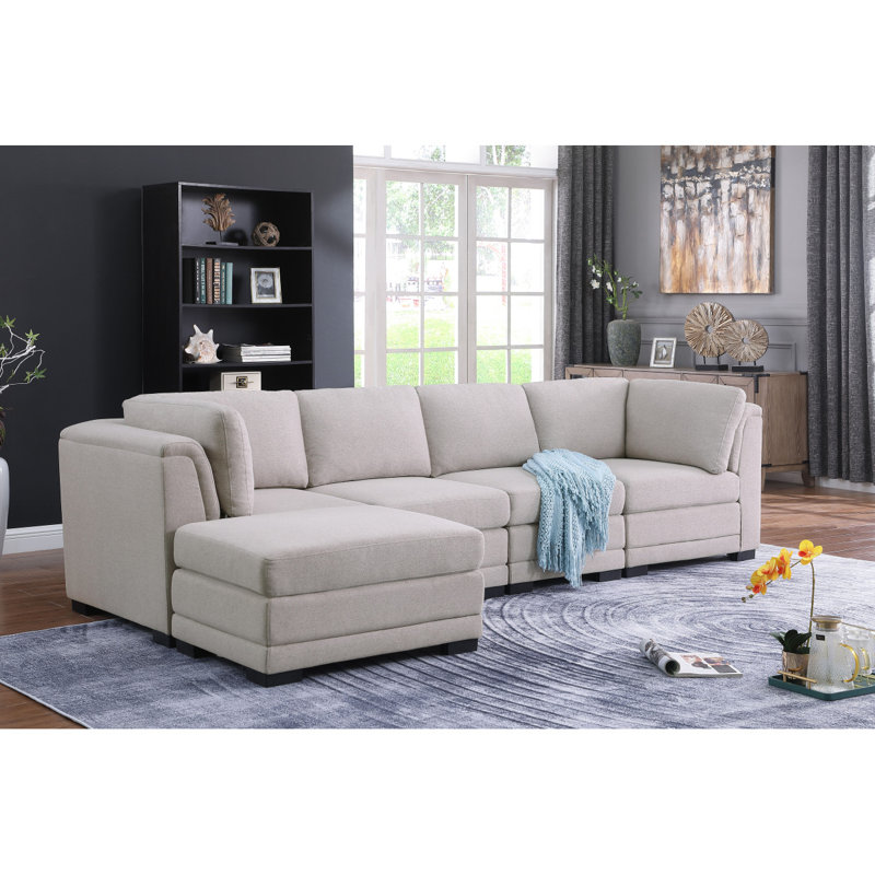 Canapé modulaire réversible en tissu de lin avec repose-pieds Modern
