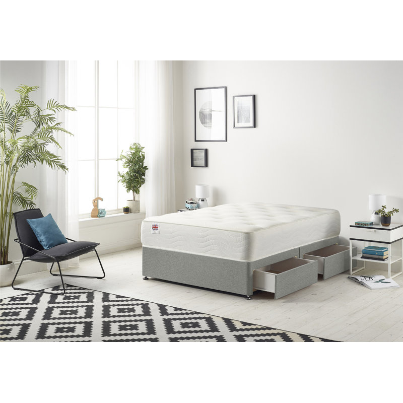 Copple Bed with Mattress, Grey, Small Double (4'), 2 Drawers