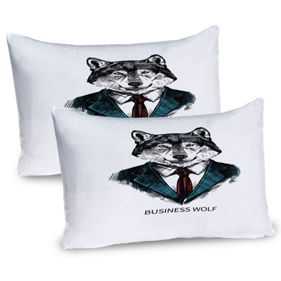 Ambesonne Wolf Pillow Sham 2 Pack Business Animal in Suit 36""x20"" Teal Vermilion Black -  pil-2_48438_36x20