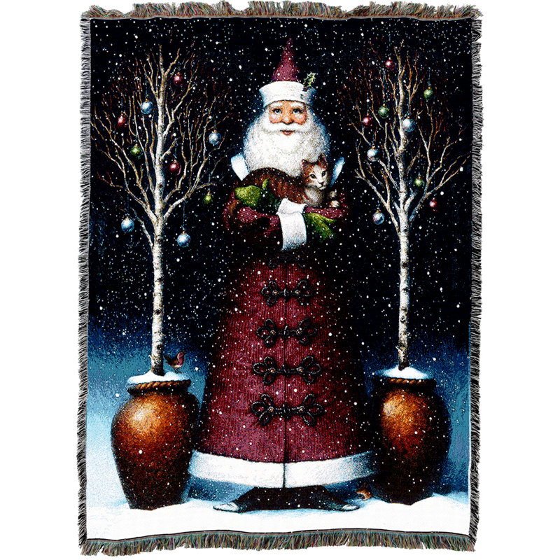 Couverture Pure Country Weavers Kitty Santa par Lynn Bywaters - Claus Saint Nicholas Nick Kris Kringle Cat - cadeau de Noël tapisserie tissé à partir de coton - fabriqué aux États-Unis (72 x 54)