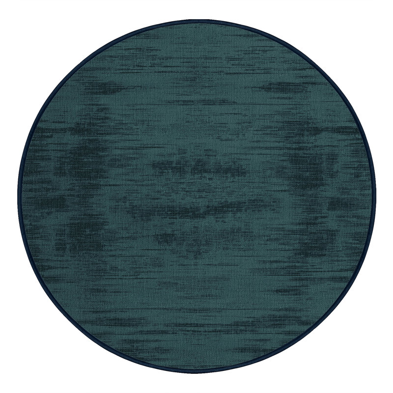 Tapis bleu abstrait lavable à la machine, Rond 4 pi