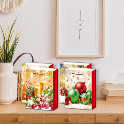 Christmas Gift Bags (Gold Decorations) (Asstd) (Medium) - Set Of 12