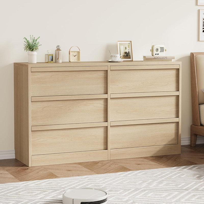 Modern 6-Drawer Wooden Dresser for Bedroom Storage, Yellow