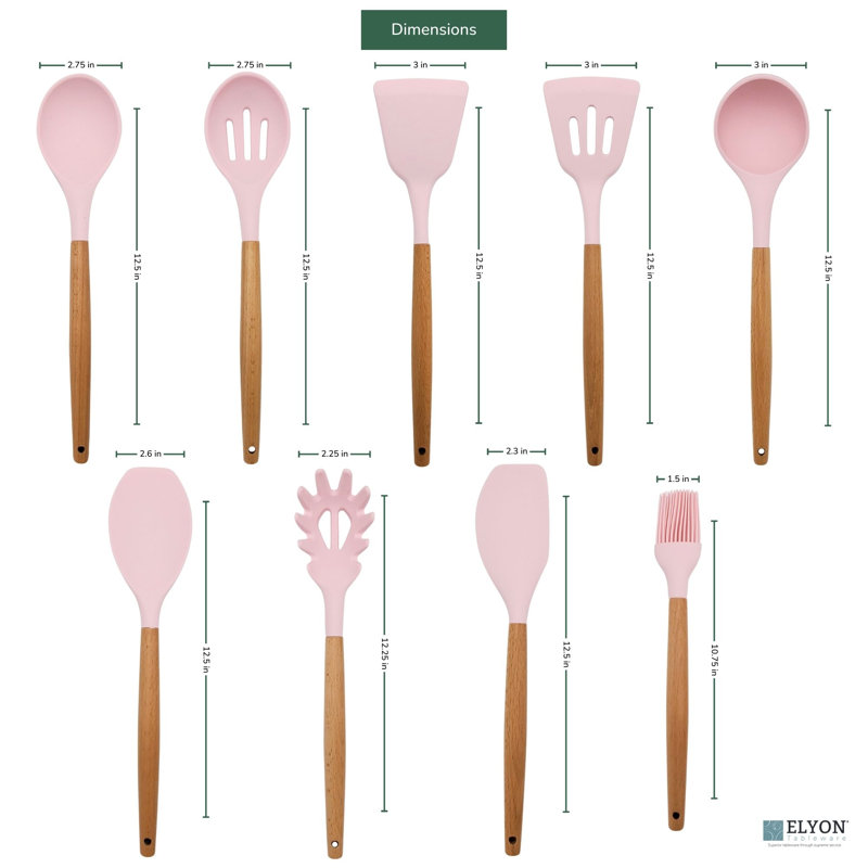 Ensemble d'ustensiles de cuisine en silicone 9 pièces Elyon, Rose