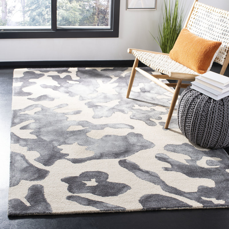 Falmer Hand Tufted Wool Camouflage Rug, Rectangle 4' x 6'