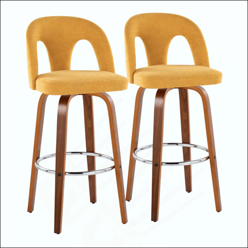 Tabouret de bar à hauteur fixe avec pivot en bois avec repose-pieds rond en métal - ensemble de 2