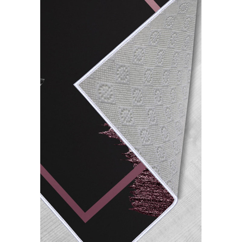 Petras Toile Machine Made Flatweave Polyester Area Rug in Black/Pink, Rectangle 3'11" x 5'11"