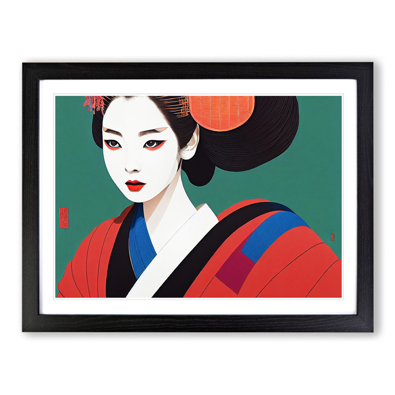 Thrilling Geisha - Single Picture Frame Print, Black Framed, 25cm H x 34cm W x 2cm D