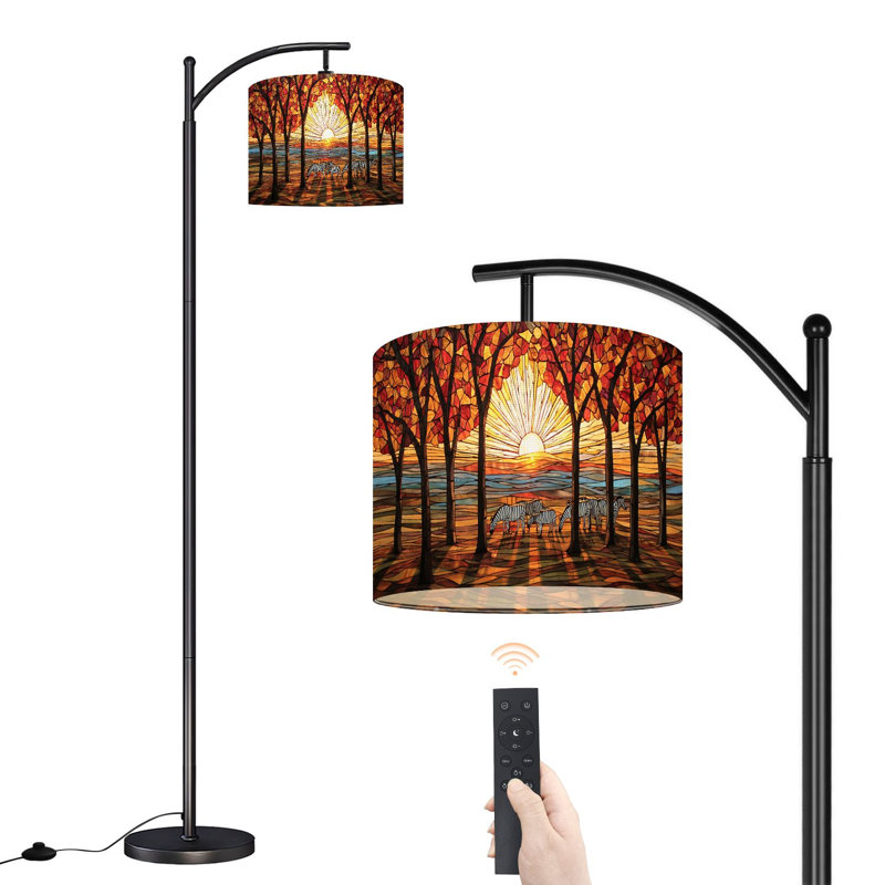 Lampe sur pied à arc avec abat-jour ajustable, paysage doré de couleur dorée, lampe sur pied à 3 températures de couleur à intensité variable avec interrupteur au pied pour la chambre à coucher