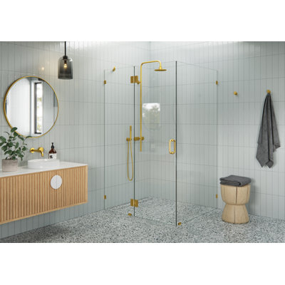Halo 50 in. x 41 in. x 78 in. 90-degree Fully Frameless Glass Hinged Shower Enclosure
