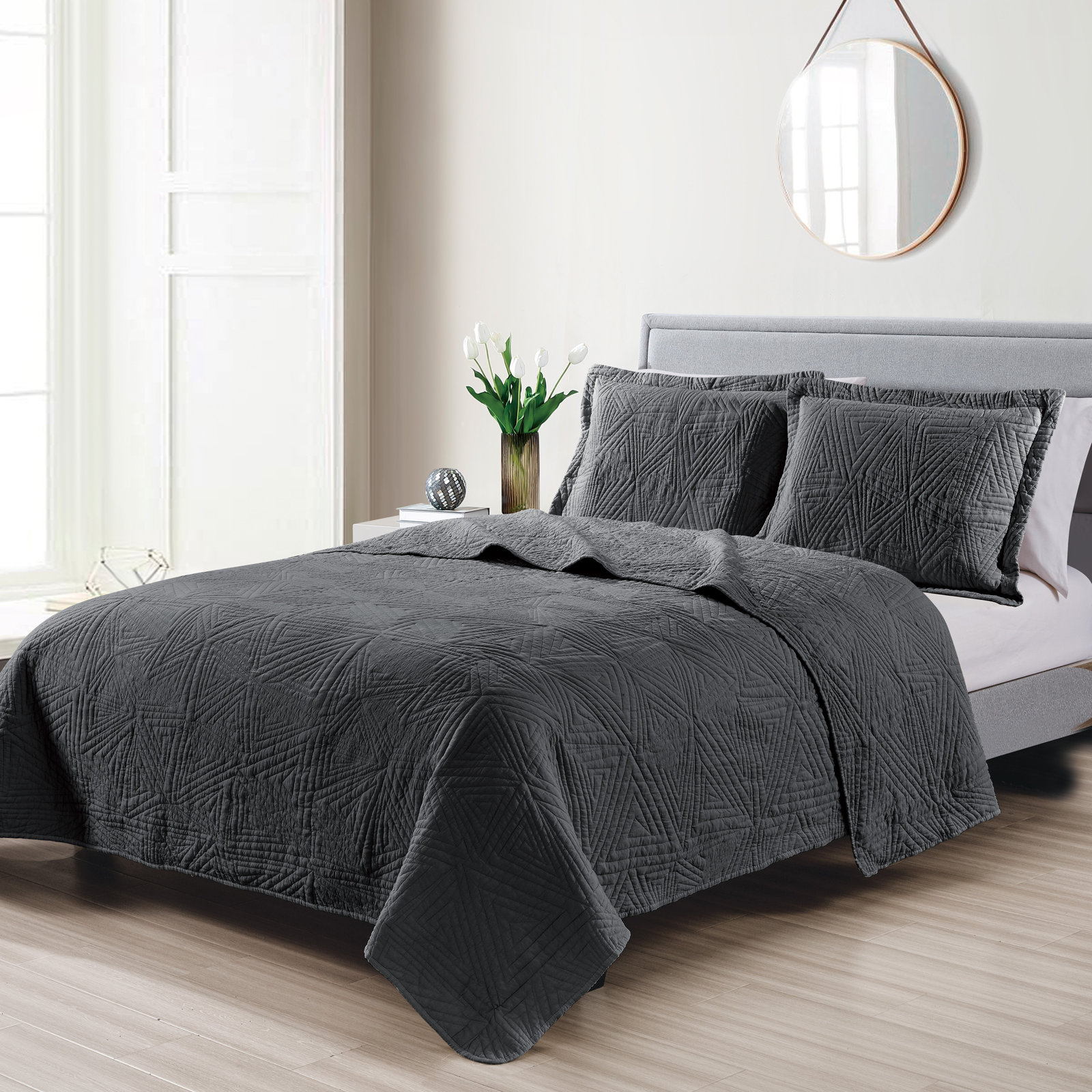 Basil Quilt Set, Taupe, Full/Double Quilt